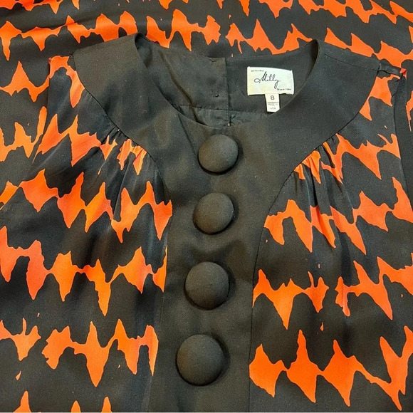 Milly of New York Retro 100% Silk Orange and Black Lined Shift Dress. Size 8. - Picture 13 of 13